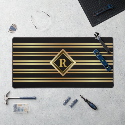 MONOGRAM Nepgoud Geometrisch op ZWART Bureaumat (Werkstation)
