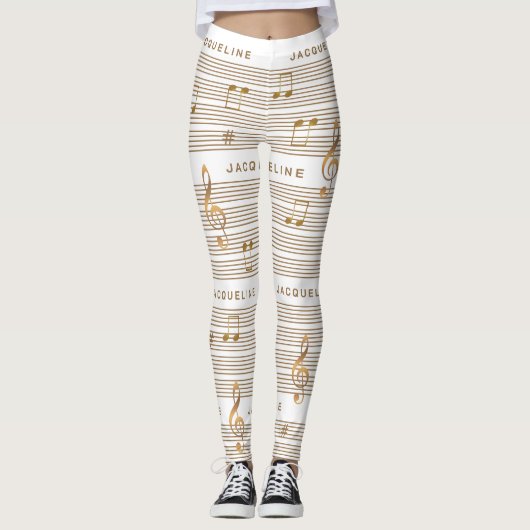 Monogram Nepgoud Noten en Sleutel op WIT Leggings (Voorkant)
