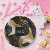 Monogram Nepgoud, Zwart & Wit Marmeren Bruiloft Papieren Bordje (Feest)