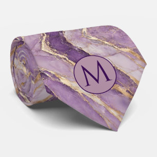 Monogram nepstrik van namaakzijde Paars + goud m Stropdas