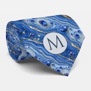 Monogram Nepzijde Heren Das Blauw + Goud Marmer