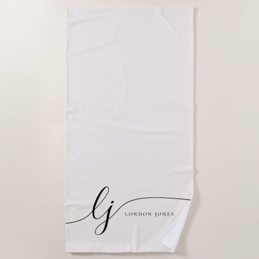 Monogram Neutraal Modern Elegant Script Kalligrafi Strandlaken (Voorkant)