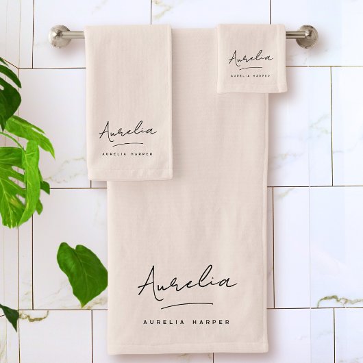 Monogram Neutraal Modern Minimaal Stijlvol Blush R Bad Handdoek