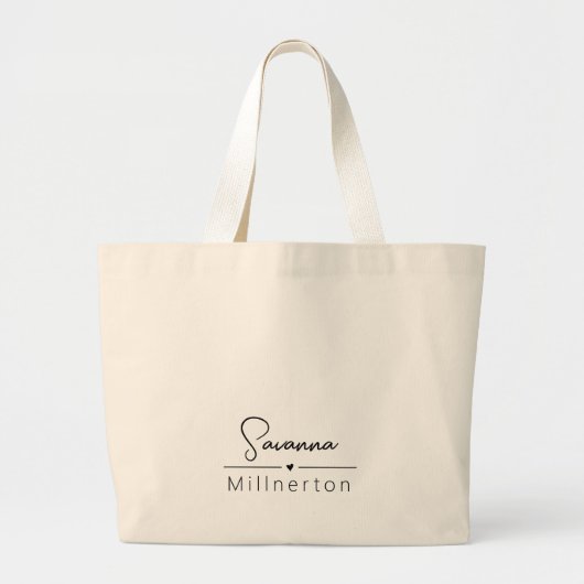 Monogram Neutraal Modern Minimalist Elegant Grote Tote Bag (Voorkant)