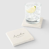 Monogram Neutraal Modern Minimalistisch Script Ivo Stenen Onderzetter (Zijkant)