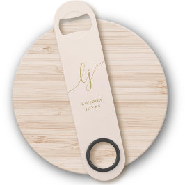 Monogram Neutraal Modern Stijlvol Blush Gold Scrip Speed Flessenopener