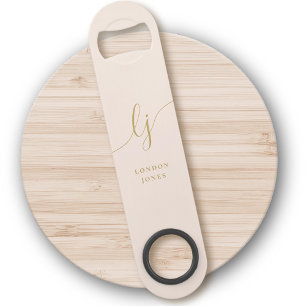 Monogram Neutraal Modern Stijlvol Blush Gold Scrip Speed Flessenopener