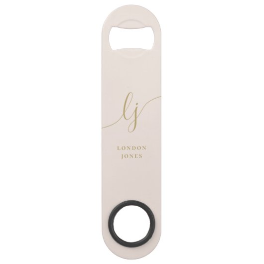 Monogram Neutraal Modern Stijlvol Blush Gold Scrip Speed Flessenopener (Achterkant)