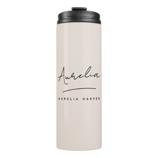 Monogram Neutraal Moderne Handtekening Minimalisti Thermosbeker (Voorkant)