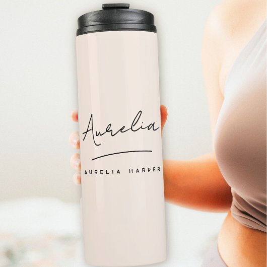 Monogram Neutraal Moderne Handtekening Minimalisti Thermosbeker