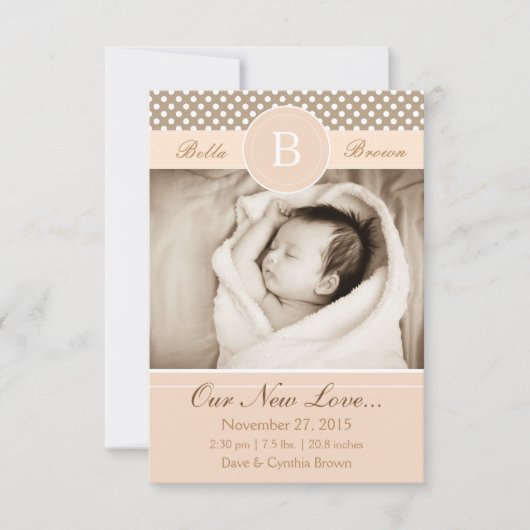 Monogram Neutral Beige Birth kondiging Nieuwe Lief Aankondiging (Voorkant)
