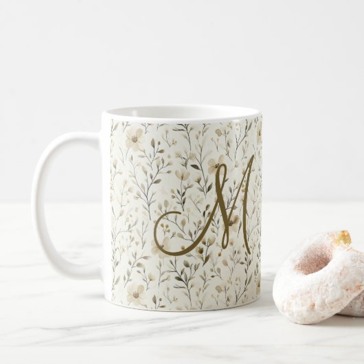 Monogram Neutral Boho Florals Wildflowers Flowers  Koffiemok (Met donut)