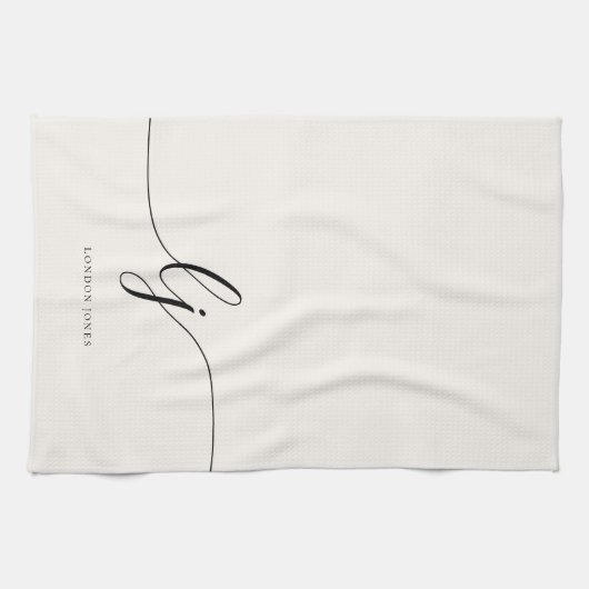 Monogram Neutral Simple Elegant Script Initialen Theedoek (Horizontaal)