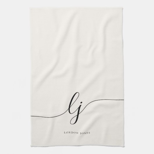 Monogram Neutral Simple Elegant Script Initialen Theedoek (Verticaal)