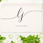 Monogram Neutral Simple Elegant Script Initialen Theedoek