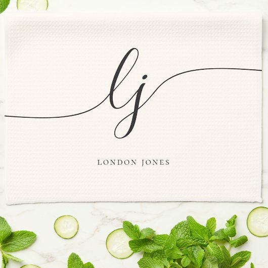 Monogram Neutral Simple Elegant Script Initialen Theedoek