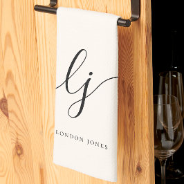 Monogram Neutral Simple Elegant Script Initialen Theedoek