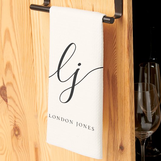 Monogram Neutral Simple Elegant Script Initialen Theedoek