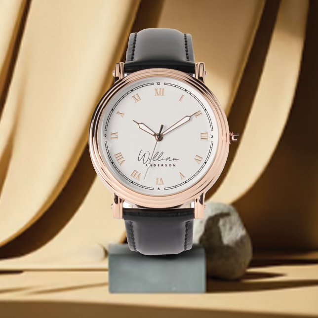 Monogram neutrale ivoorcrème | Modern goud stijlvo Horloge (Creator heeft geüpload)