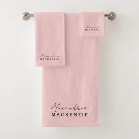 Monogram Neutrale Roze Elegant Voornaam Bad Handdoek (Insitu)