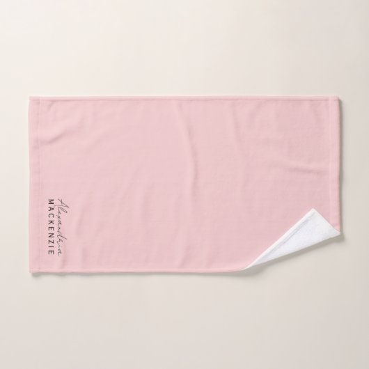 Monogram Neutrale Roze Elegant Voornaam Bad Handdoek (Handdoek)