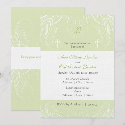 Monogram Neutrale Twin Baptisme Uitnodiging (Voorkant / Achterkant)