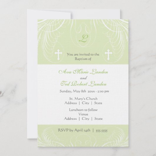 Monogram Neutrale Twin Baptisme Uitnodiging (Voorkant)