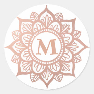 Monogram New Roos Gold Mandala Ronde Sticker