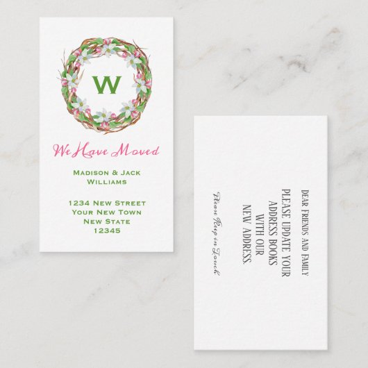 Monogram Nieuw Adres | Verplaatsingsaankondiging Visitekaartje (Voorkant / Achterkant)
