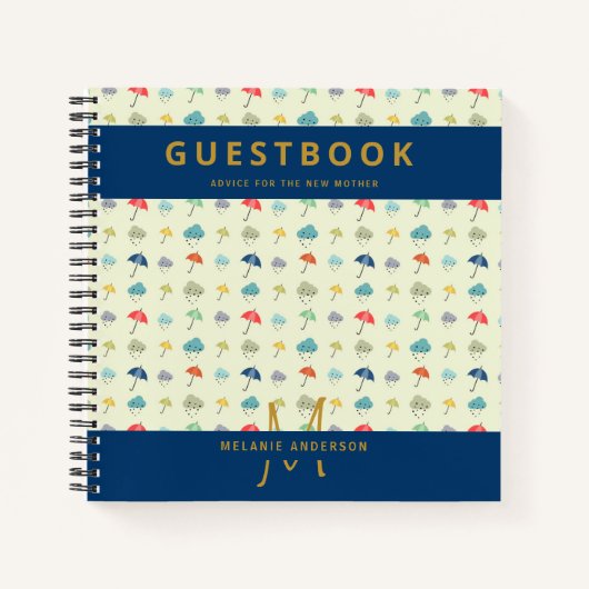 Monogram Nieuw Moeder Advies Baby shower Gastenboe Notitieboek (Voorkant)