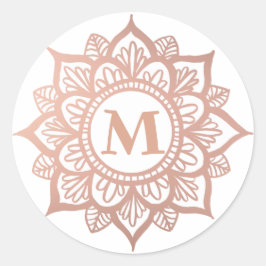 Monogram Nieuw Roos Gouden Mandala Ronde Sticker