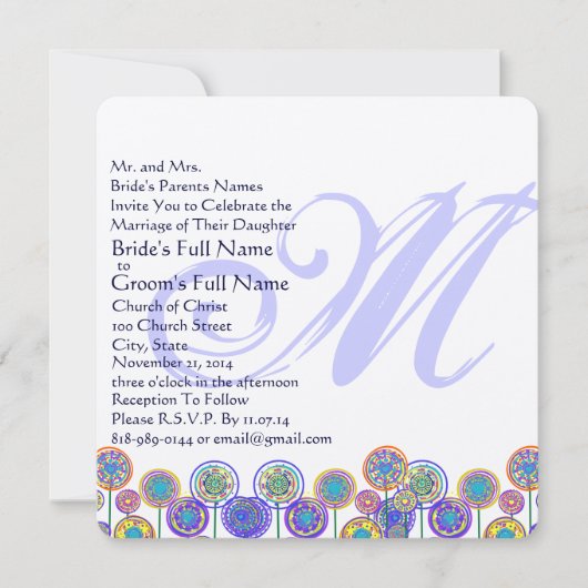 Monogram - Nieuwe Sizes Square Fun Wedding Invitat Kaart (Voorkant)