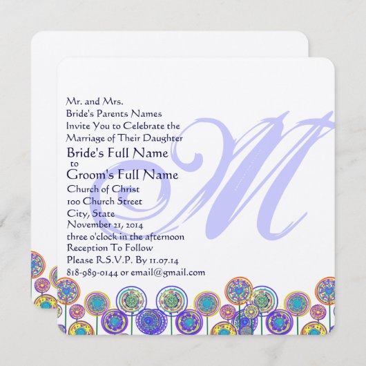 Monogram - Nieuwe Sizes Square Fun Wedding Invitat Kaart (Voorkant / Achterkant)