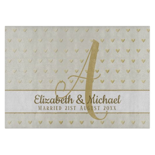 Monogram Nieuwgetrouwden Trouw Gouden Elegant Cade Snijplank (Voorkant)