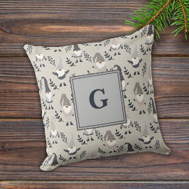 Monogram Nordic Christmas Gnomen en groen grijs Kussen