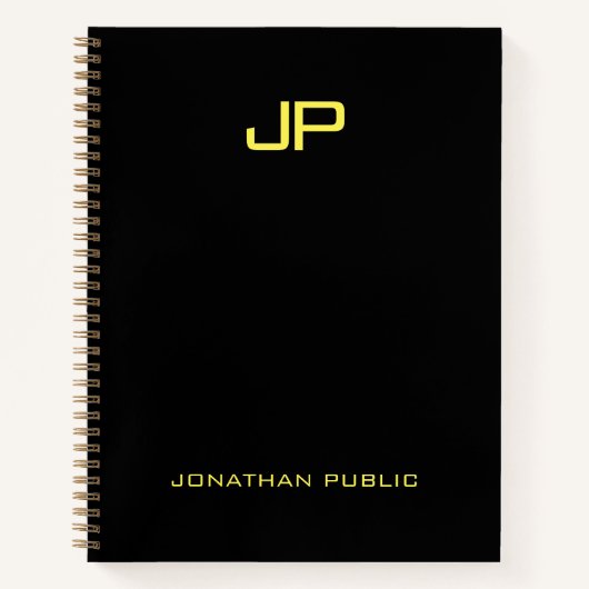 Monogram Notitieboeken Zwarte Gold Name Sjabloon (Voorkant)