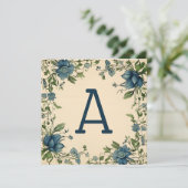 Monogram Notitiekaartjes in Astronaut Blauw & Groe Feestdagenkaart (Staand voorkant)