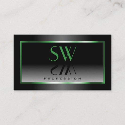 Monogram Novelty Black en White Ombre Green Lijst Visitekaartje (Voorkant)