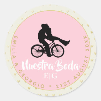 Monogram Nuestra Boda Spaans huwelijksgunst Ronde Sticker