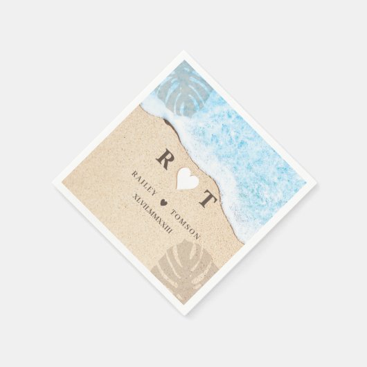 Monogram Numeral Custom Beach Wedding Cocktail Servet (Hoek)