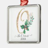 Monogram O Gold Glitter Kerstmis Holly Foliage Metalen Ornament (Links)
