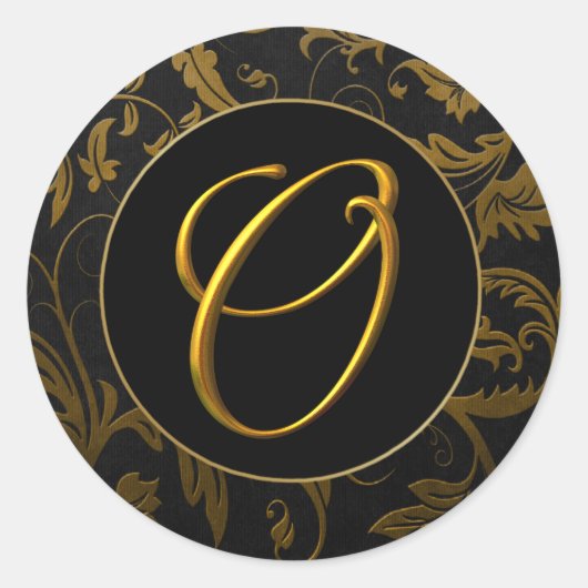 Monogram O Goud en Zwart Damast Bruiloft Seal Ronde Sticker (Voorkant)