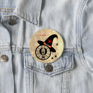 Monogram O Halloween Sky Witch Spiders Name Button