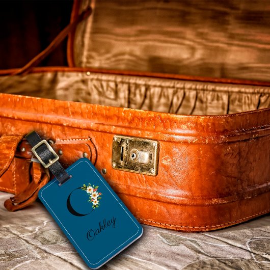 Monogram O kobalt waterverf bloem Bagagelabel