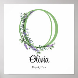 Monogram O lavender Eucalyptus nursery Poster