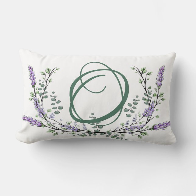 Monogram O, Lavender Eucalyptus waterverf Kussen (Voorkant)