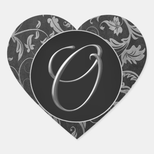 Monogram O Zilver en Zwart Damast bruiloft zegel (Voorkant)