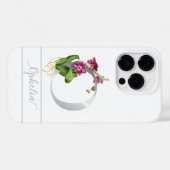 Monogram O zilveren scriptnaam roze orchidee Wit Case-Mate iPhone Case (Achterkant (horizontaal))