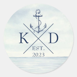 Monogram oceaan nautisch anker ronde sticker