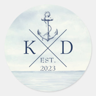 Monogram oceaan nautisch anker ronde sticker